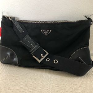 Authentic Prada Belted Shoulder Bag Tessuto with Leather Small